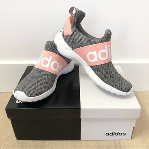 NEW Adidas Unisex Child Lite Racer Adapt K Sneaker Gray/White/Pink - Size 13.5